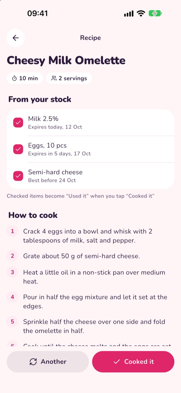 A recipe from items that expire soon