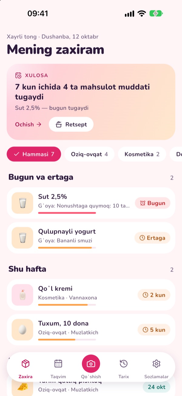 TejUp bosh ekrani: zaxiralarim