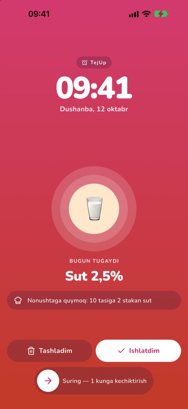 Bugun muddati tugaydigan mahsulot haqida budilnik