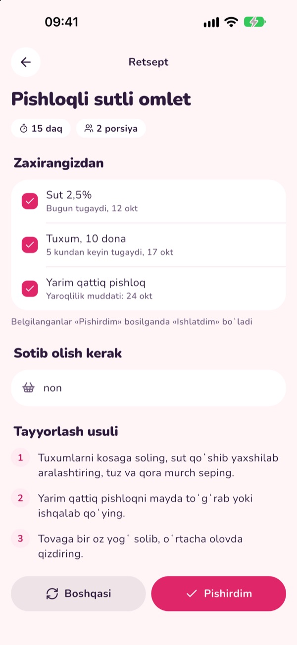 Muddati qisqa mahsulotlardan retsept